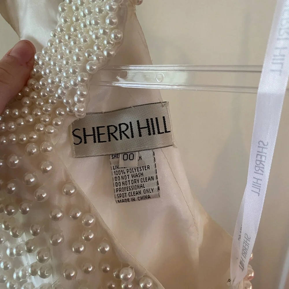 Sherri Hill Pearl White and Pink Polka Dot Prom Dress - Picture 4 of 5